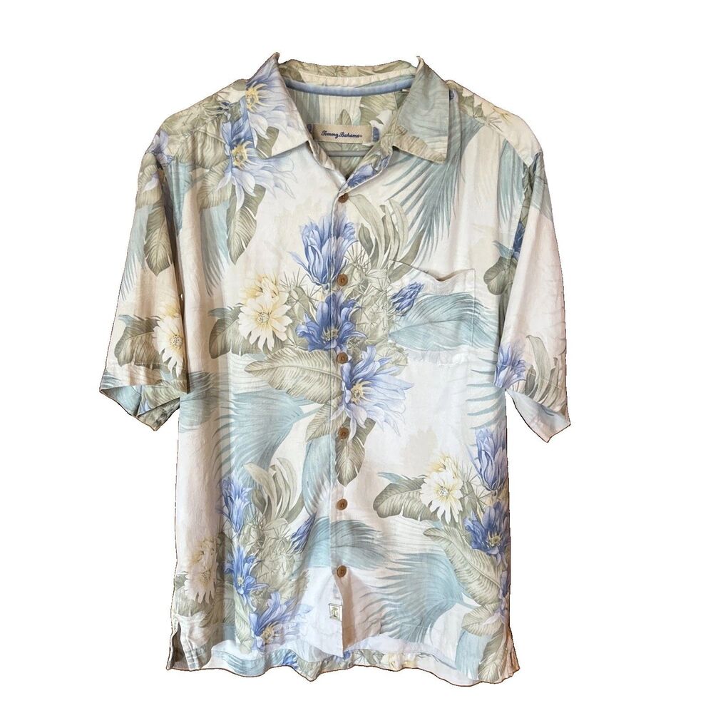 Tommy Bahama Silk Shirt Men's Small/Med Tropical Hawaiian Lightweight Breathable